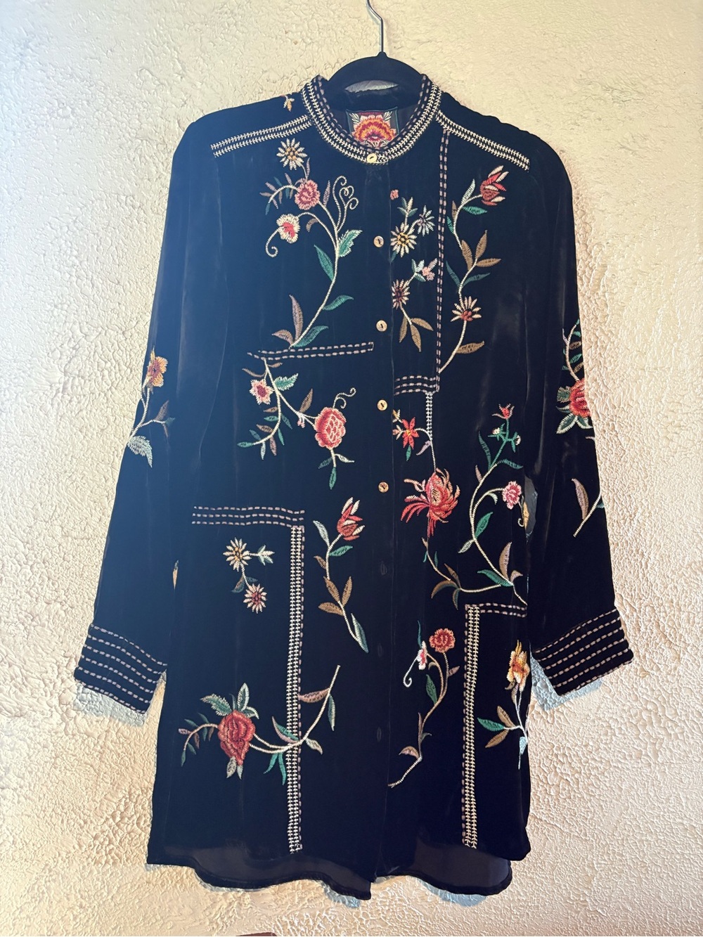 Johnny Was Black Jacket with Pink and Yellow Embroidered Flower